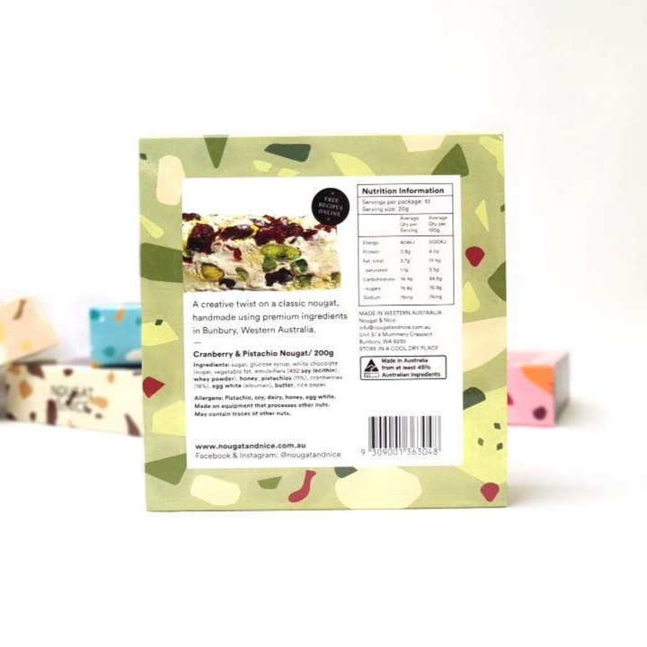 Nougat & Nice Nougat Box 200g Cranberry & Pistachio | Merchants Homewares