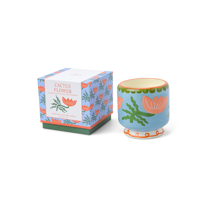 Paddywax A Dopo 8oz Handpainted Ceramic Candle Cactus Flower | Merchants Homewares