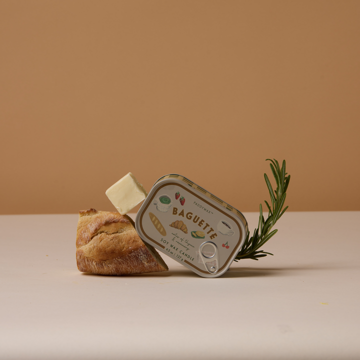 Paddywax Bistro 4.5oz Tin Candle Baguette Lifestyle | Merchants Homewares