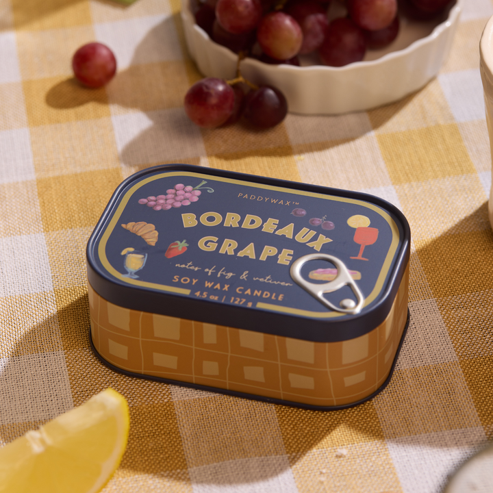 Paddywax Bistro 4.5oz Tin Candle Bordeaux Grape Lifestyle | Merchants Homewares