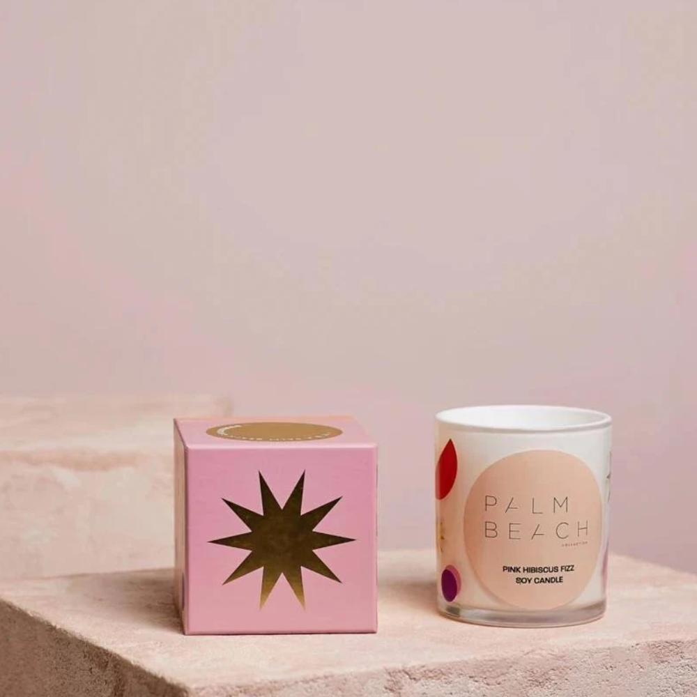 Palm Beach Candle Pink Hibiscus Fizz 420g Lifestyle | Merchants Homewares