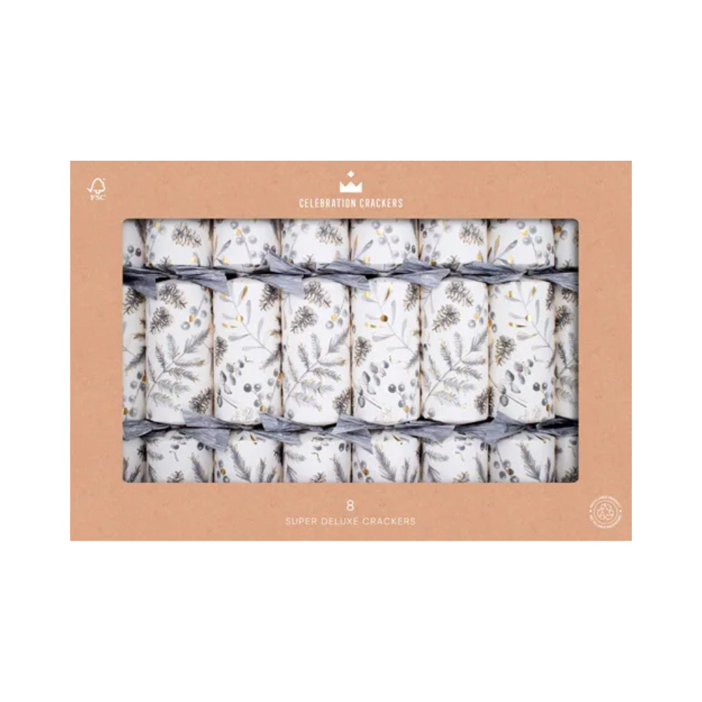 Paperie Super Deluxe Crackers Silver Botanical (8) | Merchants Homewares