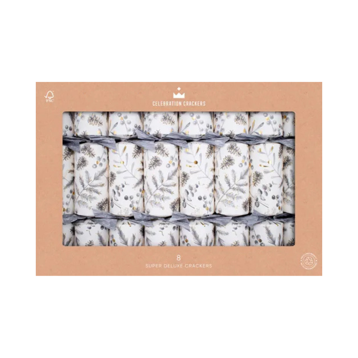 Paperie Super Deluxe Crackers Silver Botanical (8) | Merchants Homewares
