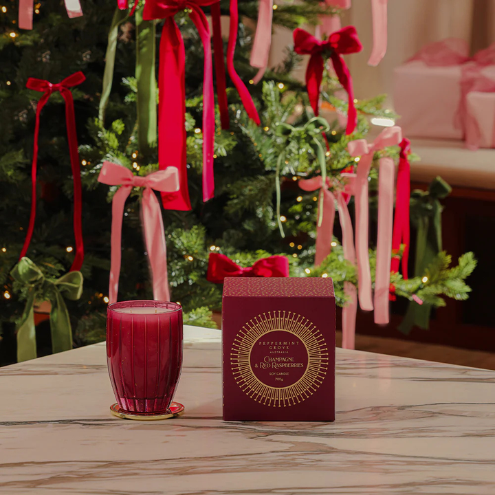 Peppermint Grove Champagne & Red Raspberries Soy Candle 370g Lifestyle | Merchants Homewares