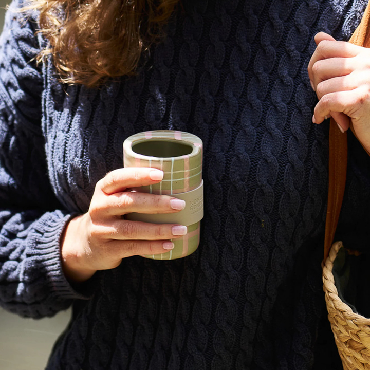 Robert Gordon Travel Cup w Silicone Band Sage & Blush Lifestyle | Merchants Homewares