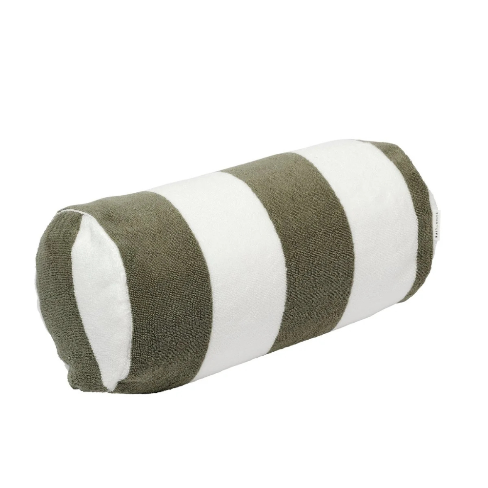 Sunnylife Inflatable Beach Pillow The Vacay Olive Stripe | Merchant Homewares