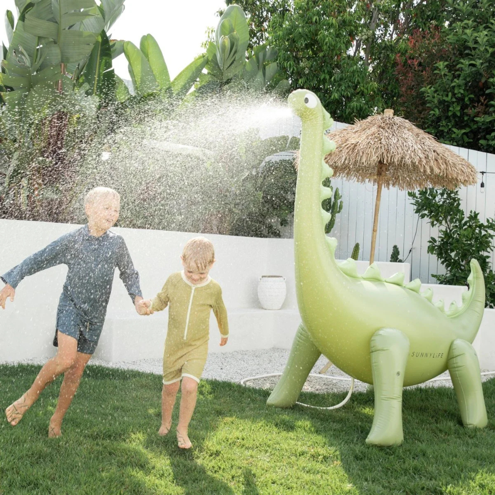 Sunnylife Inflatable Giant Sprinkler Khaki Dinosaur Lifestyle | Merchants Homewares