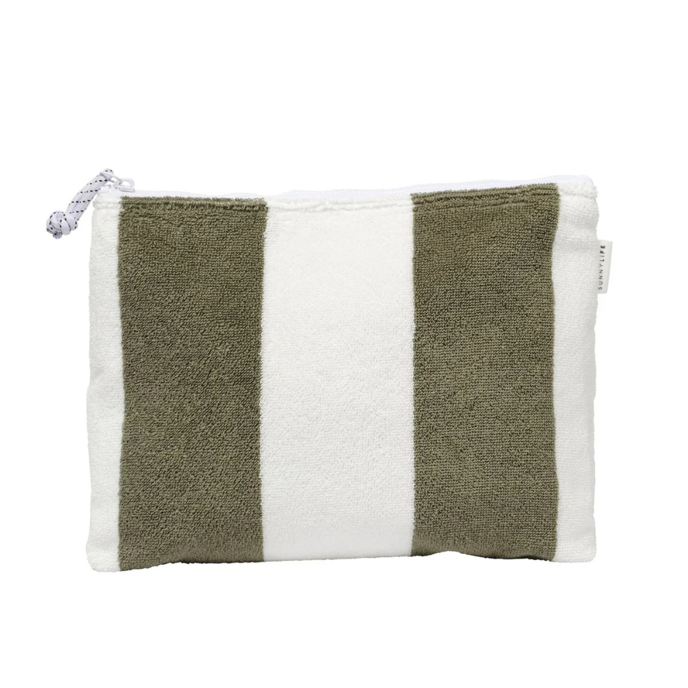 Sunnylife Terry Beach Pouch The Vacay Olive Stripe | Merchant Homewares