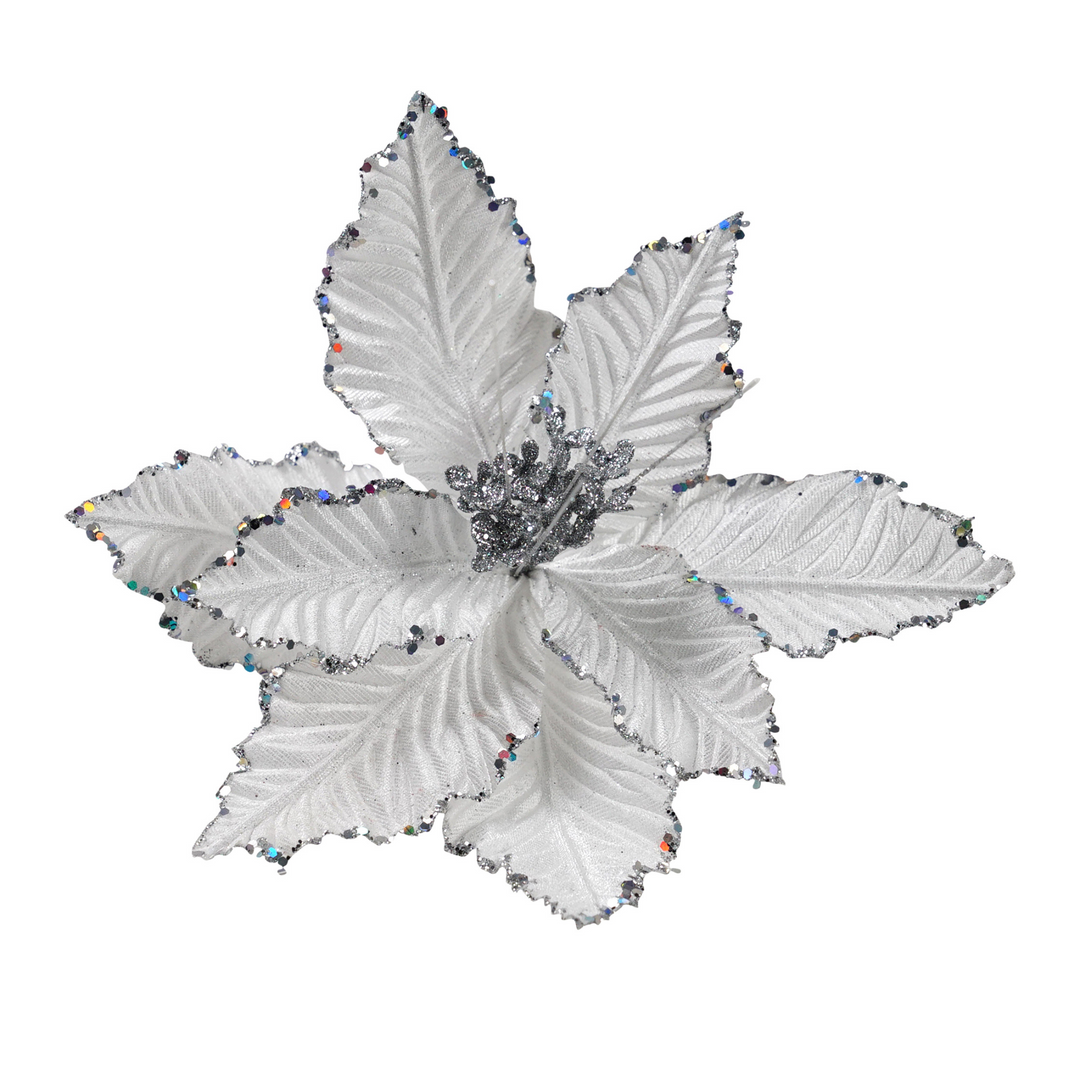 Swing Gifts Clip On Poinsettia White Silver Edge | Merchants Homewares