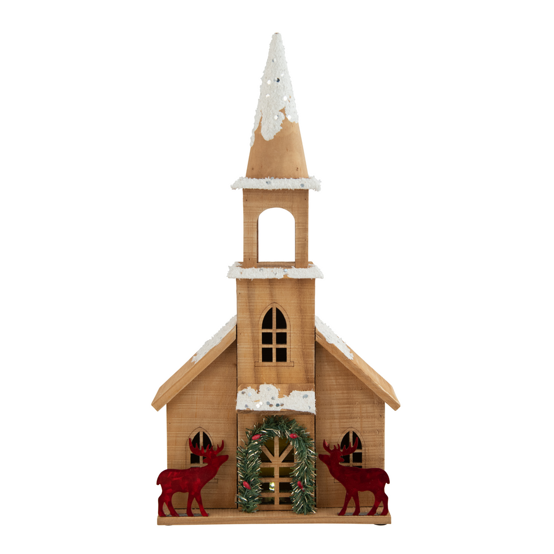 Swing Gifts Timber Church With Red Deer Large | Merchants Homewares