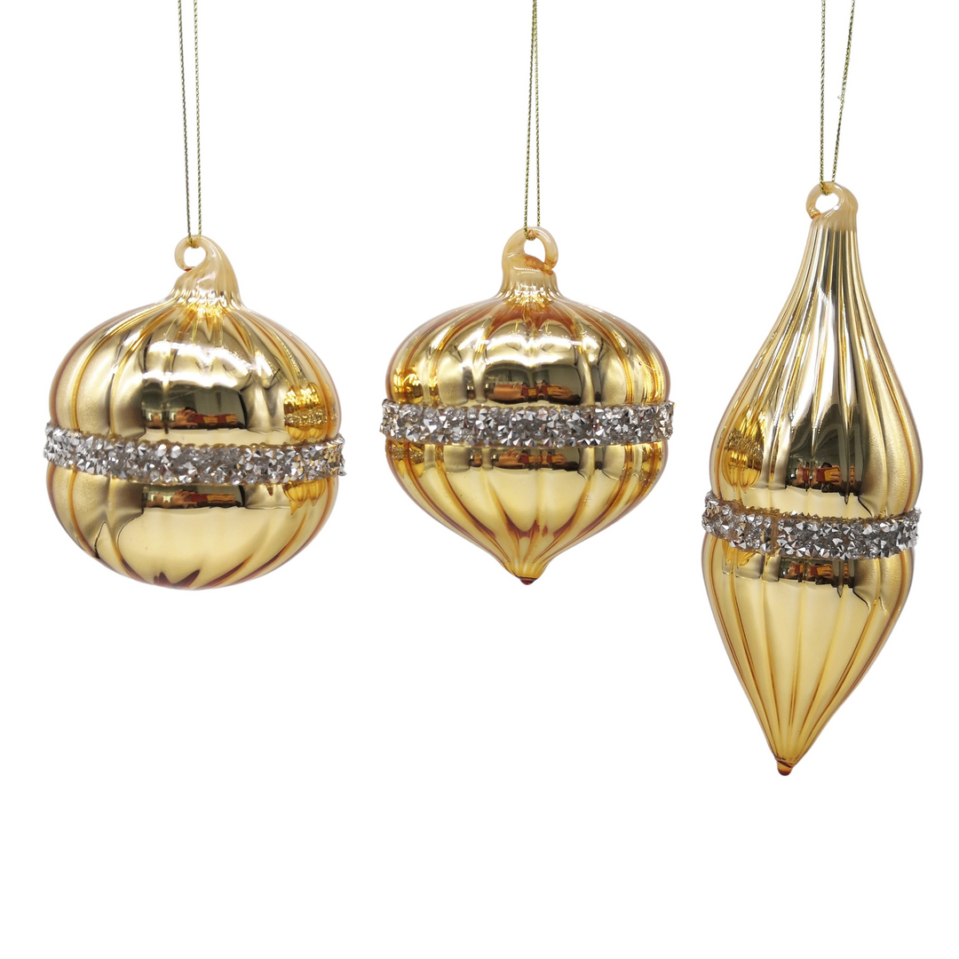 Swing Gifts Glass Bauble Ribbed Gold Assorted | Merchants Homewares