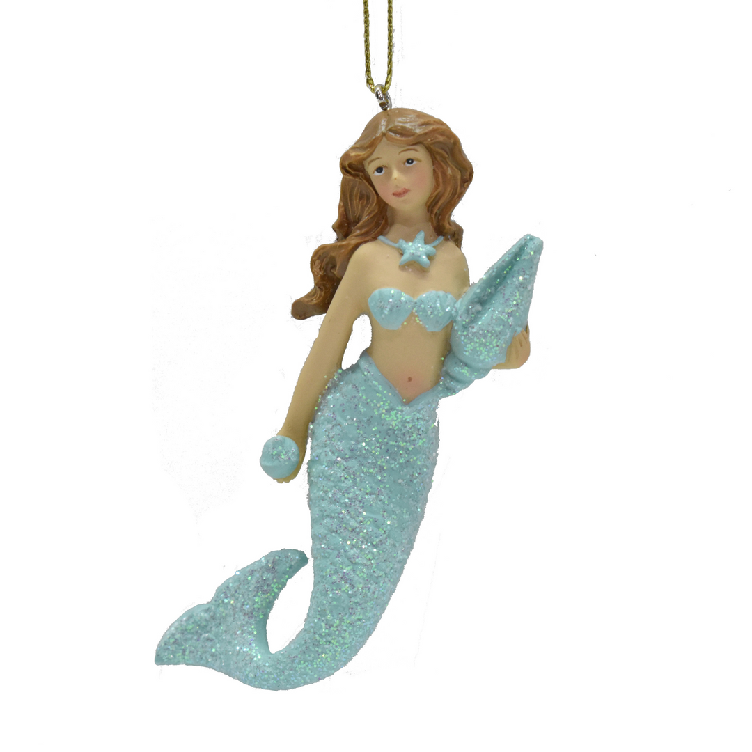 Swing Gifts Resin Ornament Mermaid with Conch Aqua | Merchants Homewares