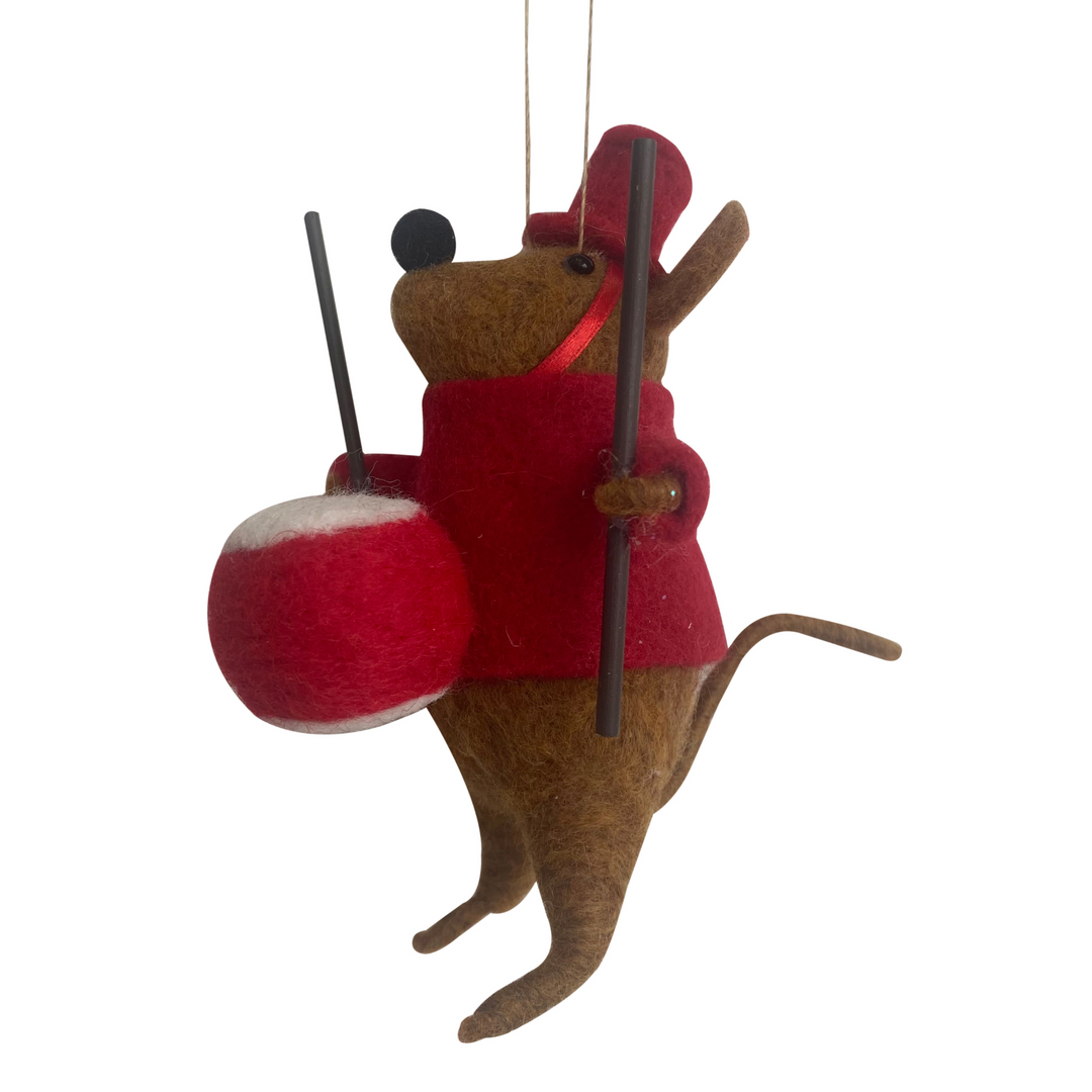 Swing Gifts Woolen Hanging Mouse with Drum Red | Merchants Homewares