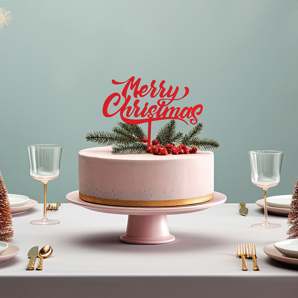The Bake Group Cake & Candle Merry Christmas Cake Topper Red Lifestyle | Merchants Homewares