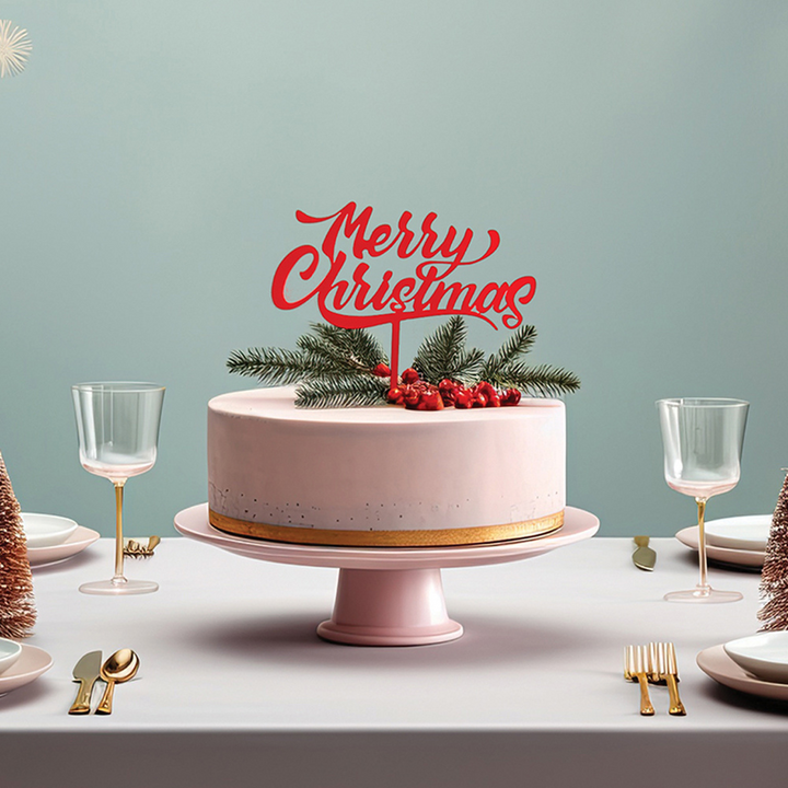 The Bake Group Cake & Candle Merry Christmas Cake Topper Red Lifestyle | Merchants Homewares