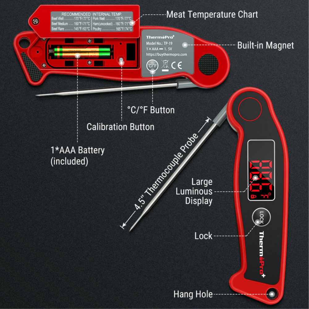 ThermoPro TP319 Ultra-Fast THermocouple Instant Read Thermometer Diagram | Merchants Homewares