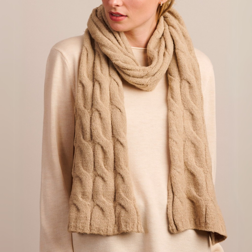 Tiger Tree Recycled Cable Knit Scarf Latte | Merchants Homewares
