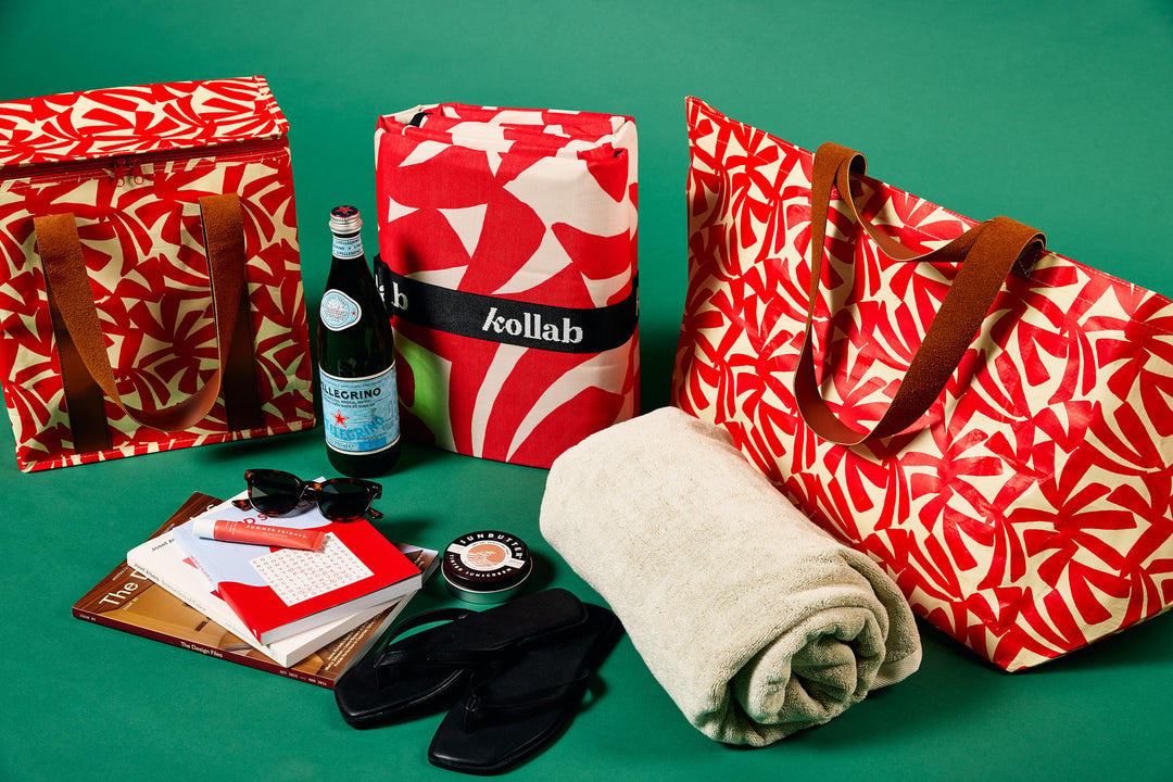 Kollab range in Tuscan Breeze print, scarlet leaf design on cream | Merchants Homewares
