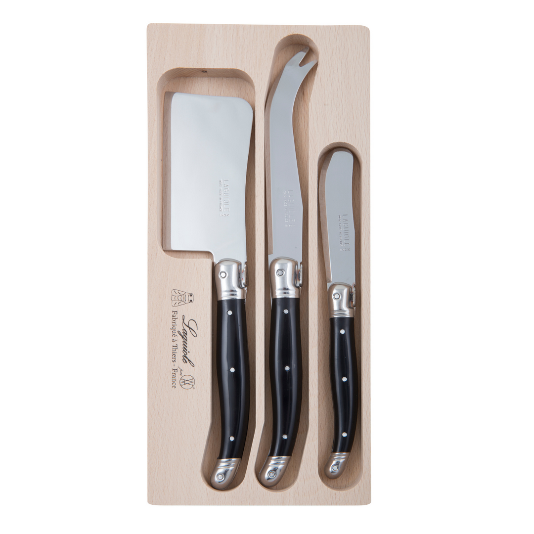 Andre Verdier Debutant Cheese Knife Set 3pce Stainless Steel Black Cleaver Cheese Pate Merchant Homewares