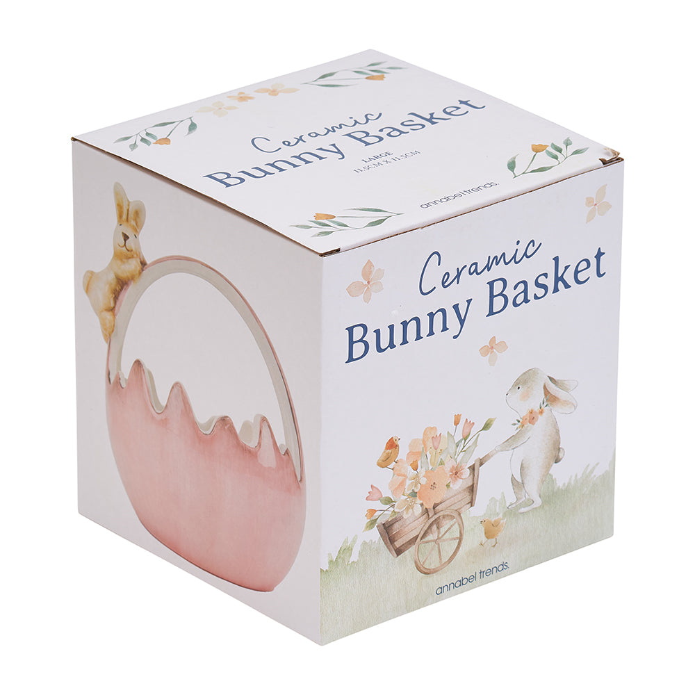 Annabel Trends Ceramic Pink Bunny Basket Large Boxed | Merchants Homewares