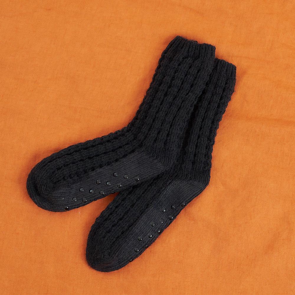 Annabel Trends Chenille Room Socks Black Lifestyle | Merchants Homewares