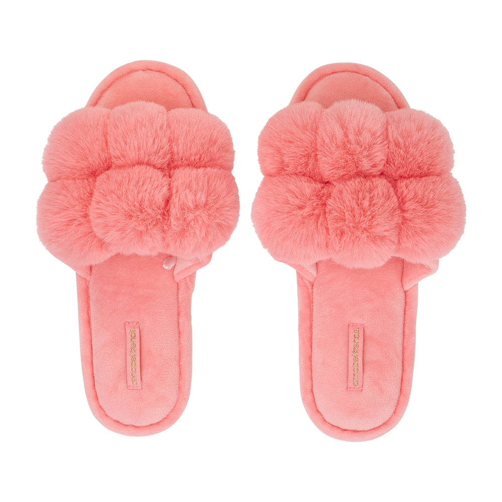 Annabel Trends Cosy Luxe Coral Pink Pom Pom Slippers | Merchants Homewares