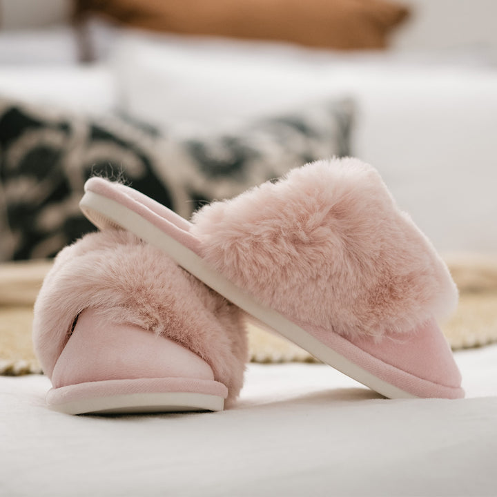 Annabel Trends Cosy Luxe Slippers Pink Lifestyle Side | Merchants Homewares