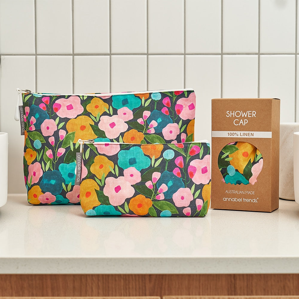 Annabel Trends Linen Cosmetic Bag Large Spring Blooms Lifestyle | Merchants Homewares