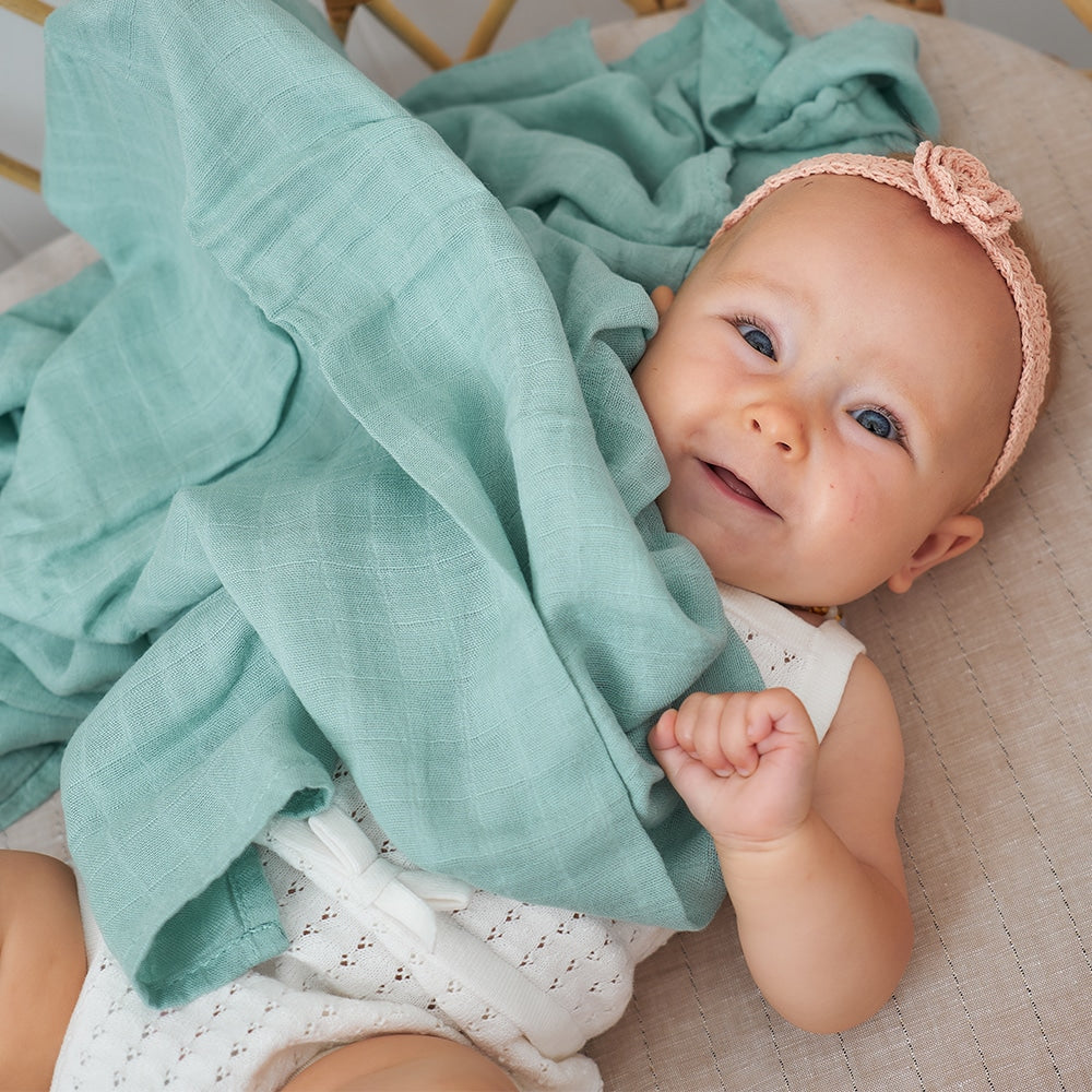 Annabel Trends Muslin Swaddle Mint Lifestyle | Merchants Homewares