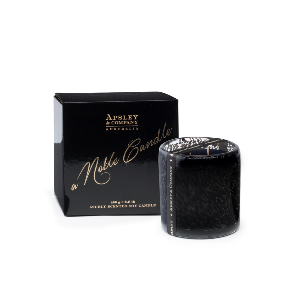 Apsley Halfeti Candle 400g Black Rose, Violet & Musk open and packaged | Merchants Homewares