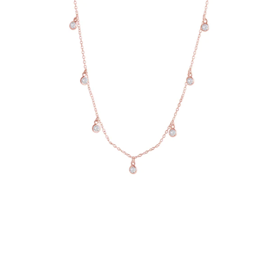 Bianc Cz Bezel Scattered Drop Necklace Rose Gold | Merchants Homewares