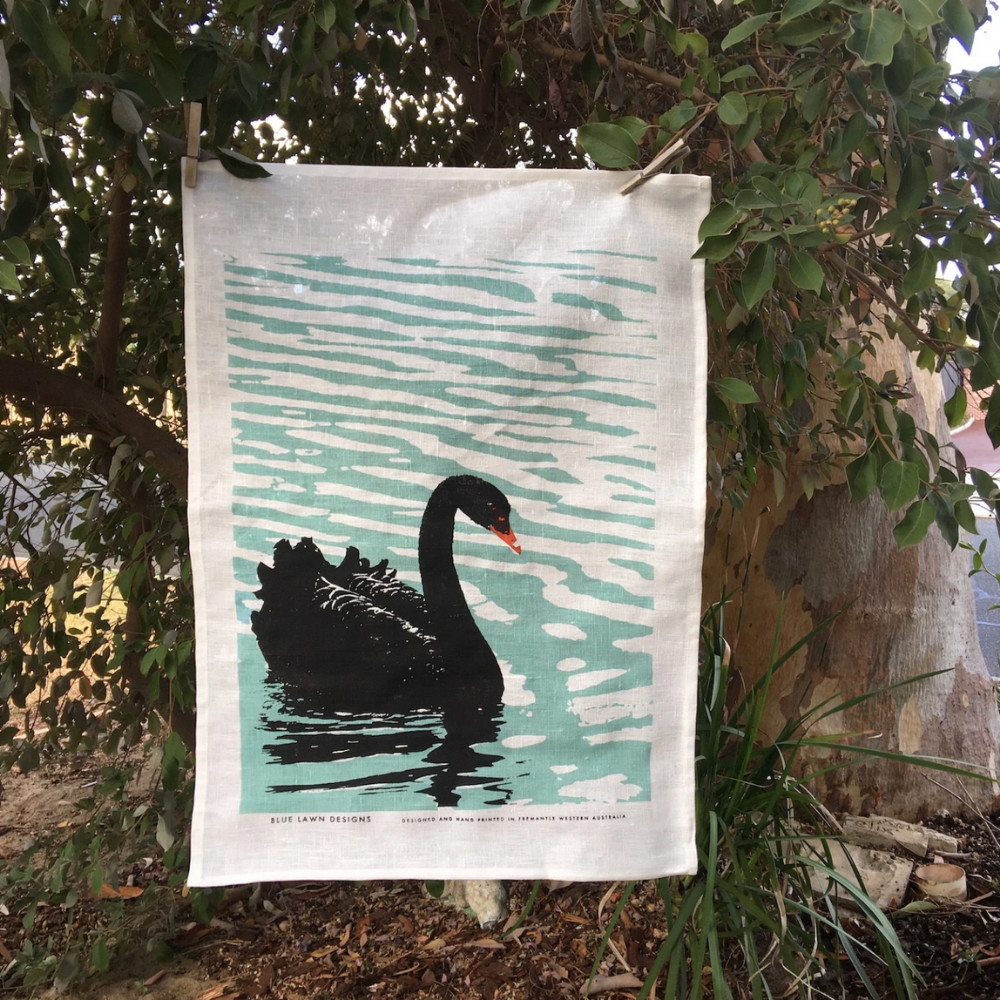 Blue Lawn Tea Towels Black Swan | Merchants Homewares