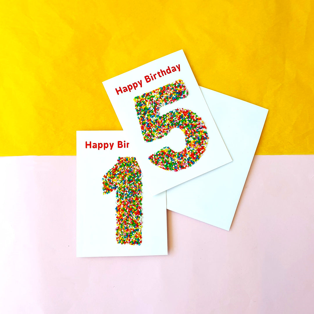 Candle Bark Freckle Gift Cards Lifestyle Image Includes Happy Birthday Number One And  Five | Merchants Homewares