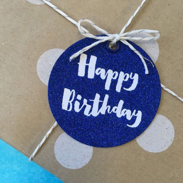 Candle Bark Navy Birthday Gift Tag Attached To Gift | Merchant Homewares