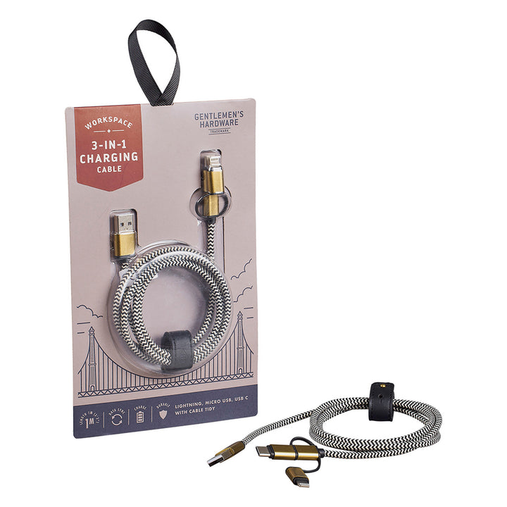 Gentlemen's Hardware 3 in 1 Charging Cable Cream and Black | Merchants Homewares