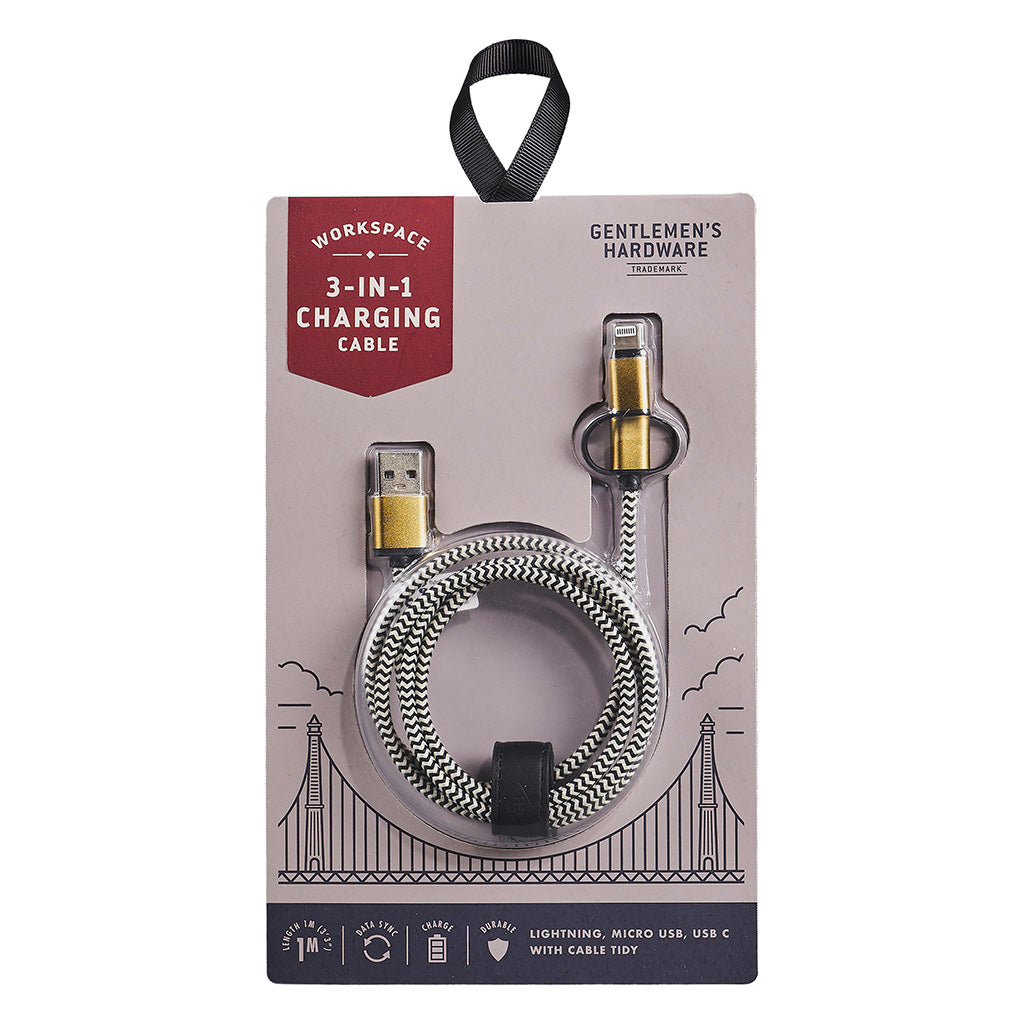 Gentlemen's Hardware 3 in 1 Charging Cable Cream and Black | Merchants Homewares