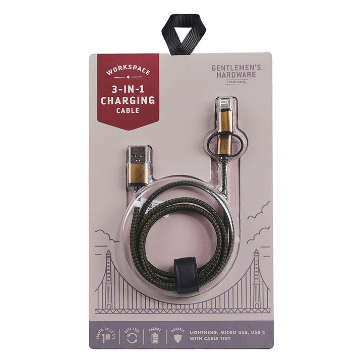 Gentlemen's Hardware 3 in 1 Charging Cable Green and Black | Merchants Homewares