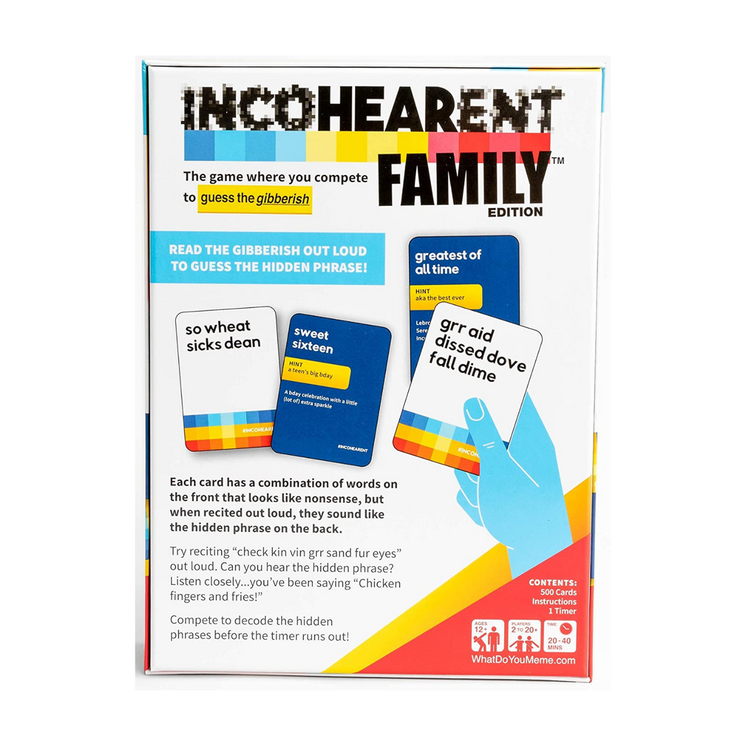 VR Distribution Incohearent Family Edition Back Of Box Blurb | Merchants Homewares