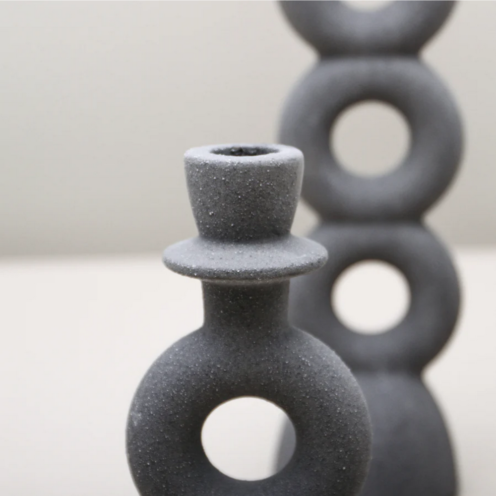 Indigo Love Adolfo Candlestand Small Charcoal Close Up | Merchants Homewares