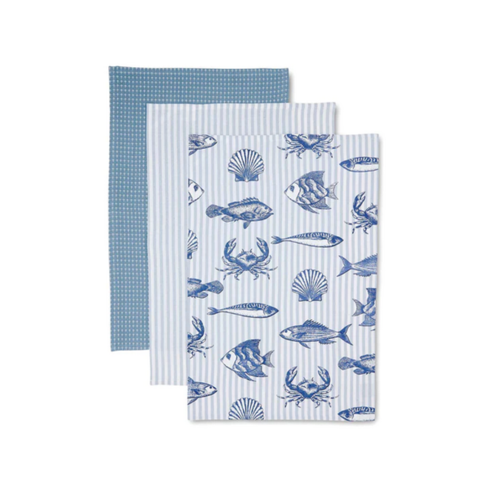 Madras Tea Towel Pack of 3 Fish Stripe | Merchants Homewares