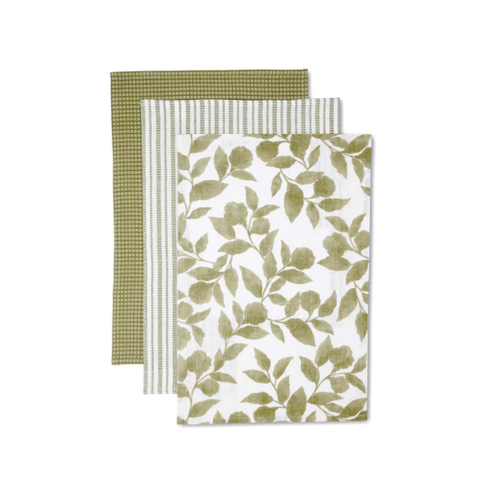 Madras Tea Towel Pack of 3 Riveria Green | Merchants Homewares