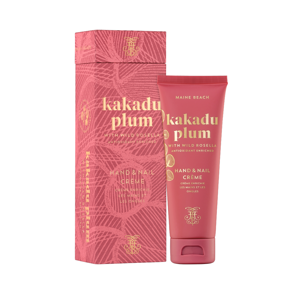 Maine Beach Kakadu Plum with Wild Rosella Hand & Nail Cream 100ml open and packaged | Merchants Homewares