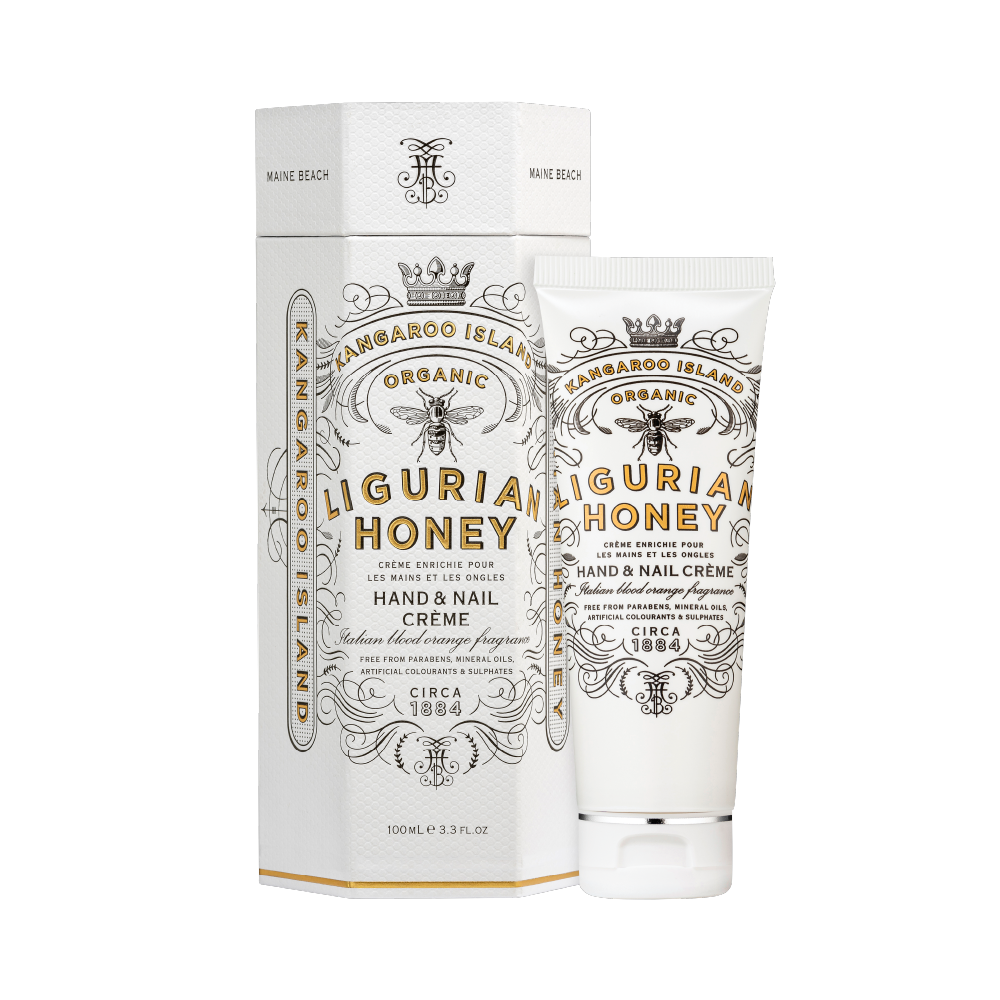 Maine Beach Organic Kangaroo Island Ligurian Honey Hand & Nail Cream 100ml open and packaged | Merchants Homewares