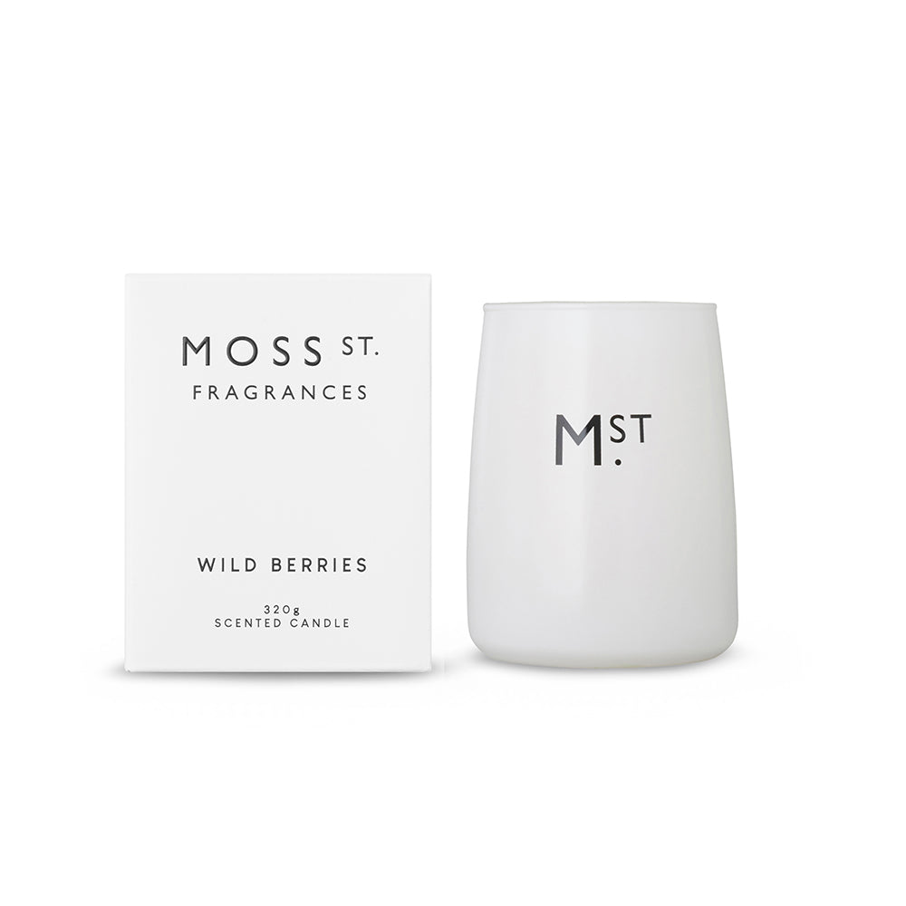Moss St Candle Wild Berries 320g White open and packaged | Merchants Homewares