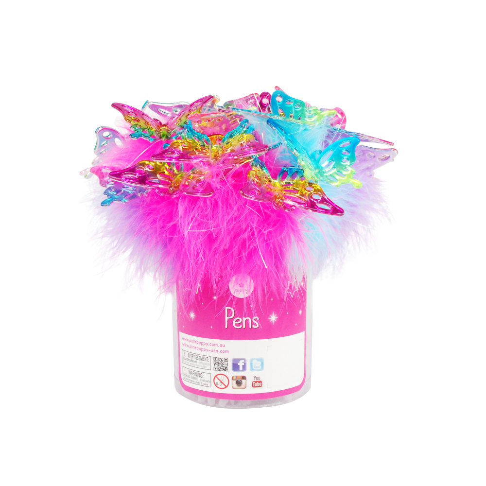 Pink Poppy Sparkle Butterfly Fluffy Pen | Merchants Homewares