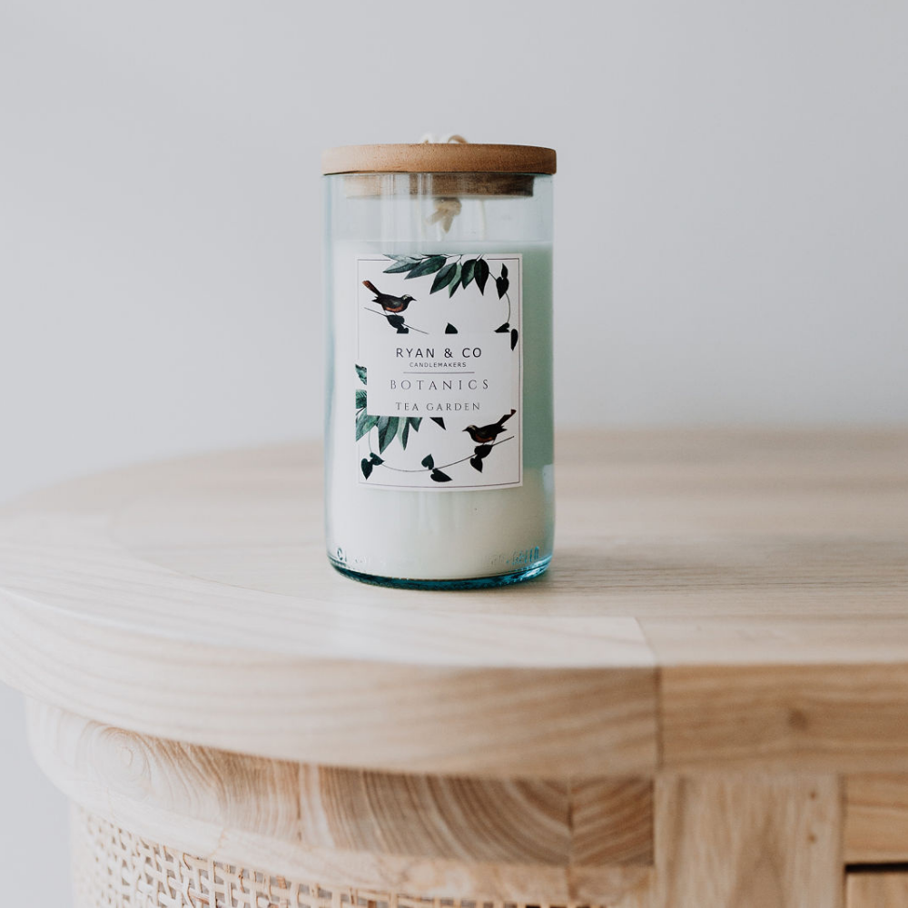 Ryan & Co Botanics Tea Garden Candle 300g Sage, Eucalyptus, Hyacinth, Lilac open | Merchants Homewares