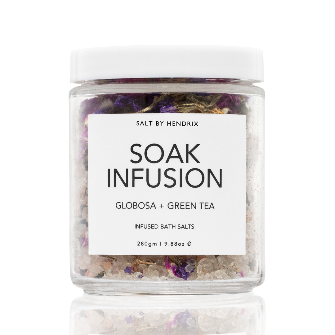 Salt By Hendrix Soak Infusion - Globosa & Green Tea infused bath salts with multi petals open  | Merchants Homewares