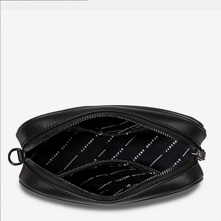 Status Anxiety Plunder Bag Black Zipper Open Looking Inside | Merchants Homewares 