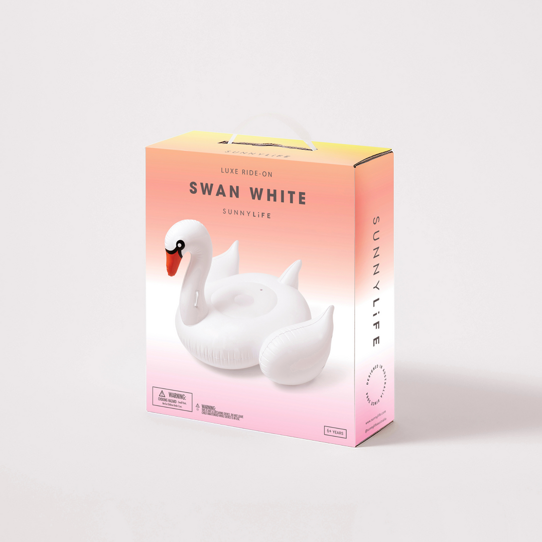 Sunnylife Luxe Ride-On Swan White Packaged | Merchants Homewares