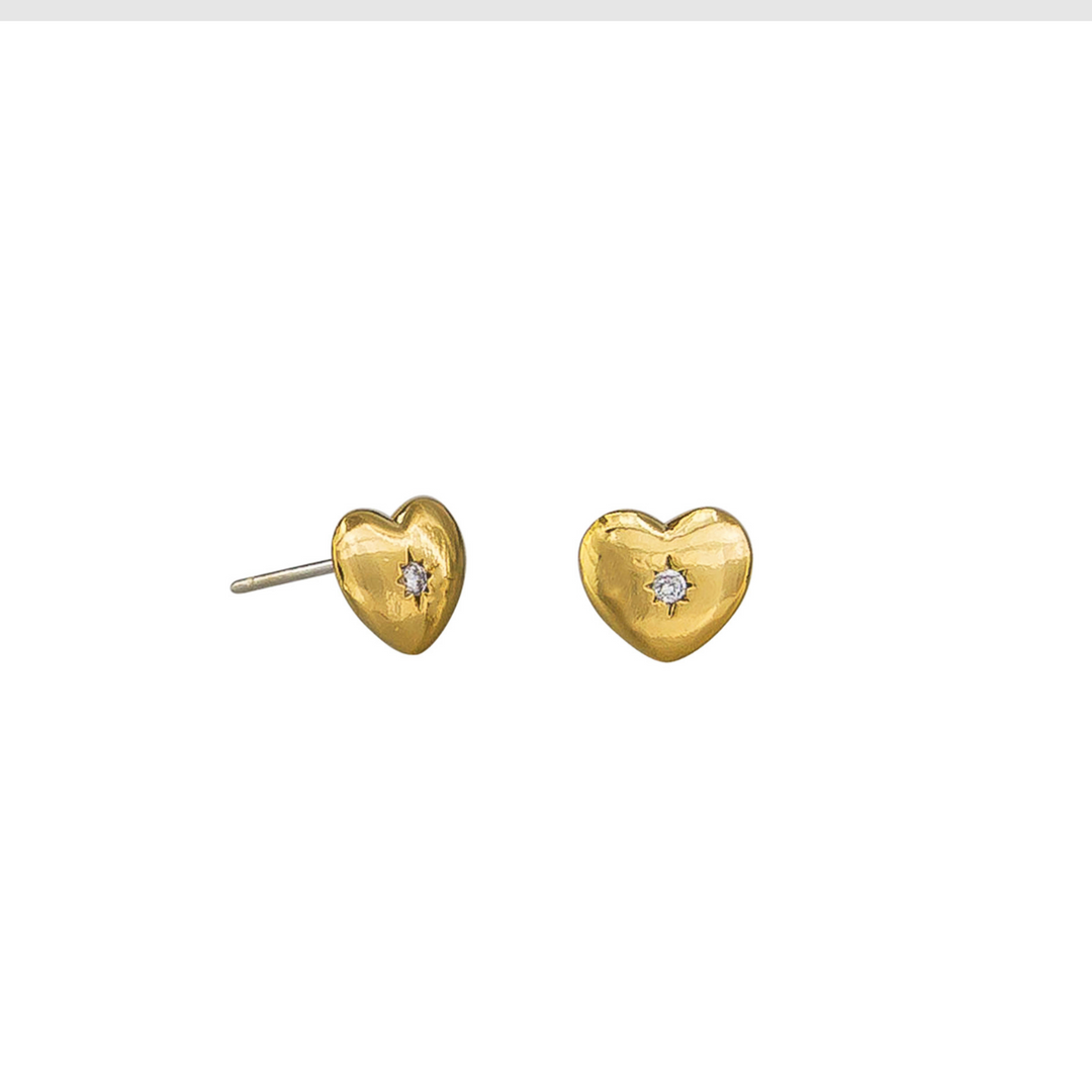 Tiger Tree Cubic Zirconia Heart Stud Earring Gold | Merchant Homewares